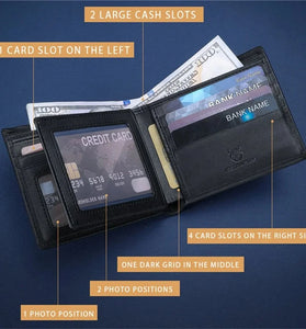 BULLCAPTAIN Business Casual Billfold Cowhide Leather Men Wallet with Gift Box Short Crocodile Pattern Holder RFID Money Clip Gift for Boyfriend Father Husband Gift