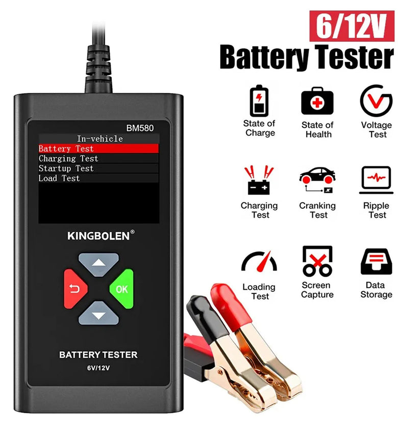 BM580 Auto Battery Tester 6V/12V Digital LCD Display CCA 100-2000 AGM GEL EFB Multi-Language Support
