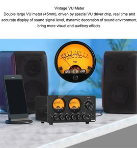 5 Band EQ Equalizer Pre-amplifier bluetooth 5.0 Vintage VU Meter Stereo RCA AUX 100Hz to 10KHz Frequency Control Home Stereo Computer Speakers Amplifiers USB Type C Signal Loss Minimization