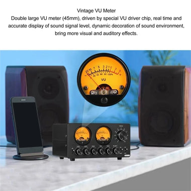 5 Band EQ Equalizer Pre-amplifier bluetooth 5.0 Vintage VU Meter Stereo RCA AUX 100Hz to 10KHz Frequency Control Home Stereo Computer Speakers Amplifiers USB Type C Signal Loss Minimization