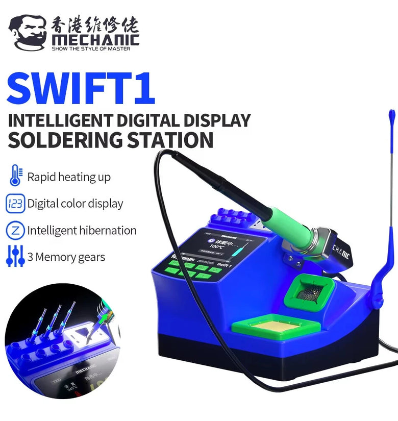 MECHANIC Swift 1 Intelligent Digital Soldering Station 100-480C Rapid Heating Curve Mode LED Display Supports 210 245 115 Handles Soldering Repair Tool