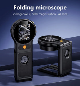 Handheld Digital Microscope 500X Magnification Foldable 2MP Camera 2 Inch IPS Screen 8 LED Adjustable Light Type-C Port Rechargeable Battery Support PC Computer transfer