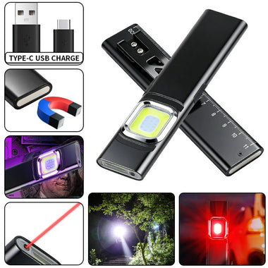 Bikight X505 EDC Rechargeable Laser Flashlight UV COB Work Light Magnetic Base Type-C 450mAh Pocket Waterproof LED Pen Light with Integrated Ruler
