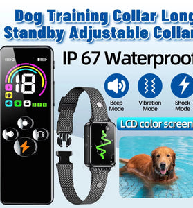 RC06 Dog Training Collar IP67 Waterproof Rechargeable Remote Pet Controller with LCD Color Screen for All Size Dog Shock/Vibration/Beep Mode