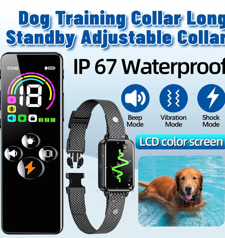 RC06 Dog Training Collar IP67 Waterproof Rechargeable Remote Pet Controller with LCD Color Screen for All Size Dog Shock/Vibration/Beep Mode