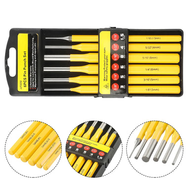 6PCS Roll Pin Punch Set Fast Pin Removal Drive Pins In or Out 1/8 3/16 1/4 5/16 5/32 1/16 Inch for Hunting Woodworking Pistol