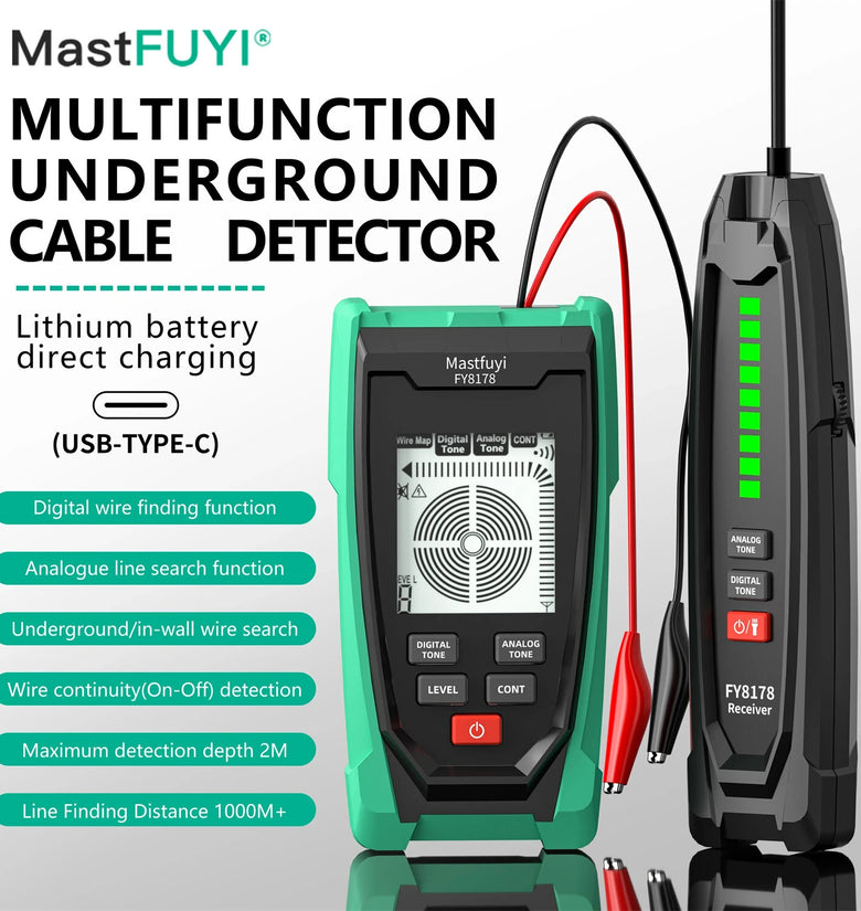 FUYI FY8178 Professional Underground Line tester Digital Analogue Wire Tracker 1000m Range Sensitivity Adjustment USB-TYPE-C Charging