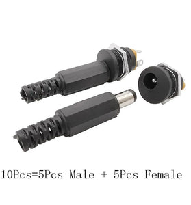 10PCS (5Pairs) 12V 3A 5.5 x 2.1mm Plastic Male Plugs DC022 DC Power Socket Female Jack Screw Nut Panel Mount Connector