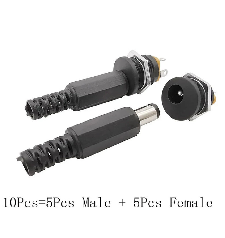 10PCS (5Pairs) 12V 3A 5.5 x 2.1mm Plastic Male Plugs DC022 DC Power Socket Female Jack Screw Nut Panel Mount Connector