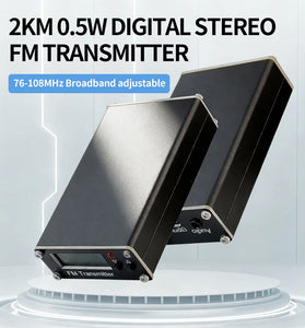 0.5W Digital Stereo FM Transmitter 76-108MHz LCD Display Type-C 3.5mm Audio Broadband Adjustable Long Distance Transmission