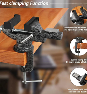 ENJOYWOOD Universal Bench Vise Table Clamp 360 Swivel Base Small Home Vice Heavy Duty Alloy Steel for Woodworking Craft Projects