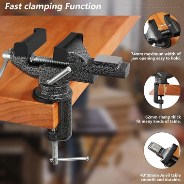 ENJOYWOOD Universal Bench Vise Table Clamp 360 Swivel Base Small Home Vice Heavy Duty Alloy Steel for Woodworking Craft Projects