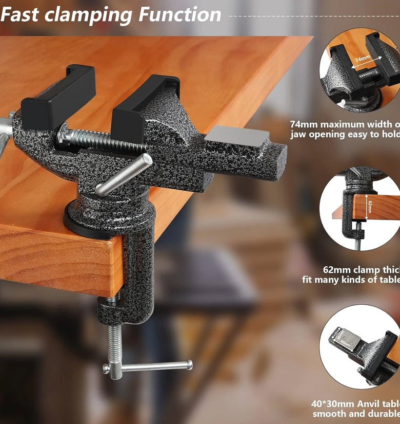 ENJOYWOOD Universal Bench Vise Table Clamp 360 Swivel Base Small Home Vice Heavy Duty Alloy Steel for Woodworking Craft Projects
