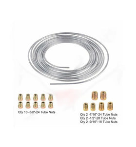25Ft Coil Roll of 3/16"OD Steel Zinc Brake Line Fuel Tubing Kit with 16 Fittings Replacement Accessories