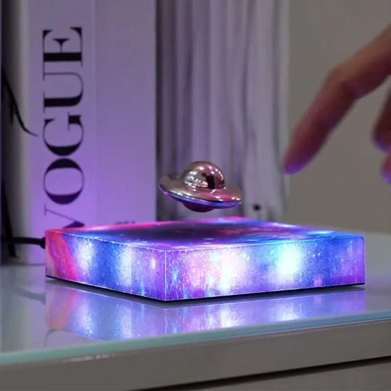 Magnetic Levitating UFO Ambient Lamp with RGB Galaxy Base & Touch Control Floating Rotating Desk Night Light for Home Office