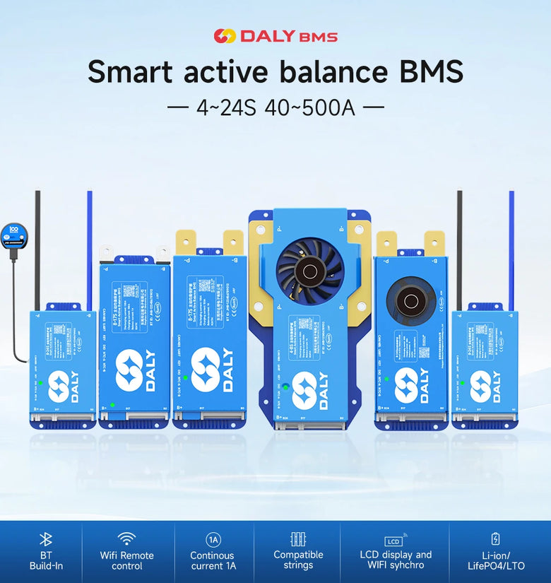 DALY Smart BMS Active Balance WiFi BMS Built-in bluetooth+RS485+CAN 4S-24S 40A/60A/80A/100A Lifepo4 Li-ion CANBUS BMS for Lithium Battery