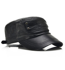 Collrown Genuine Sheepskin Leather Cap Men's Flat Cap Adjustable Outdoor Casual Black Caps for Spring Fall