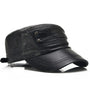 Collrown Genuine Sheepskin Leather Cap Men's Flat Cap Adjustable Outdoor Casual Black Caps for Spring Fall