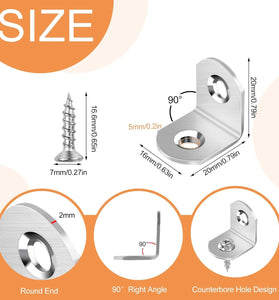 40/16Pcs L Bracket Stainless Steel 90 Degree Corner Braces with Screws for Shelves Furniture Reinforcement and Woodworking