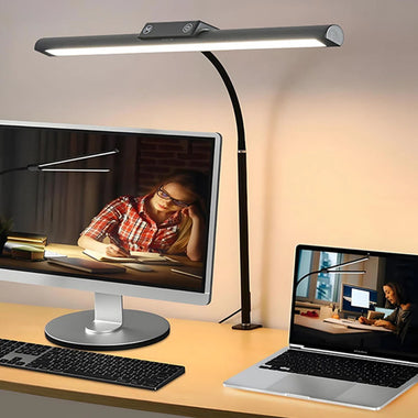 Elfeland USB Plug-in LED Desk Lamp Adjustable Brightnss & Color Temperature Clip-On Flexible Gooseneck Eye-Caring Design for Indoor Study Read