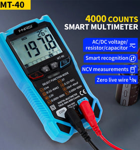 FNIRSI MT-40 Smart Digital Multimeter True RMS Auto Range 600V High Precision with Backlit LCD Diode Testing Overload Protection