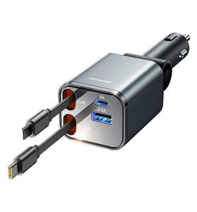 4 in 1 Retractable Car Charger Adapter 69W 180 Rotatable Car Charger USB C Fast Charging for iP 16 15 14 13 12