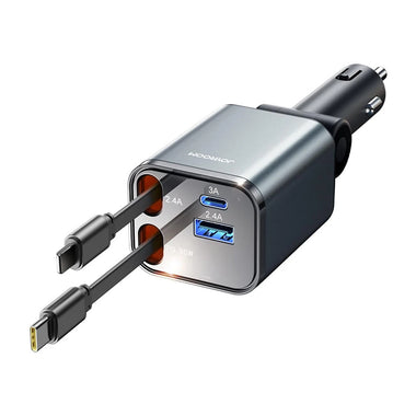 4 in 1 Retractable Car Charger Adapter 69W 180 Rotatable Car Charger USB C Fast Charging for iP 16 15 14 13 12