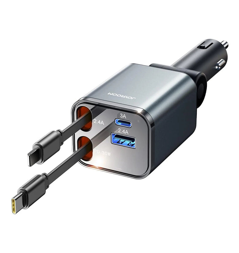 4 in 1 Retractable Car Charger Adapter 69W 180 Rotatable Car Charger USB C Fast Charging for iP 16 15 14 13 12