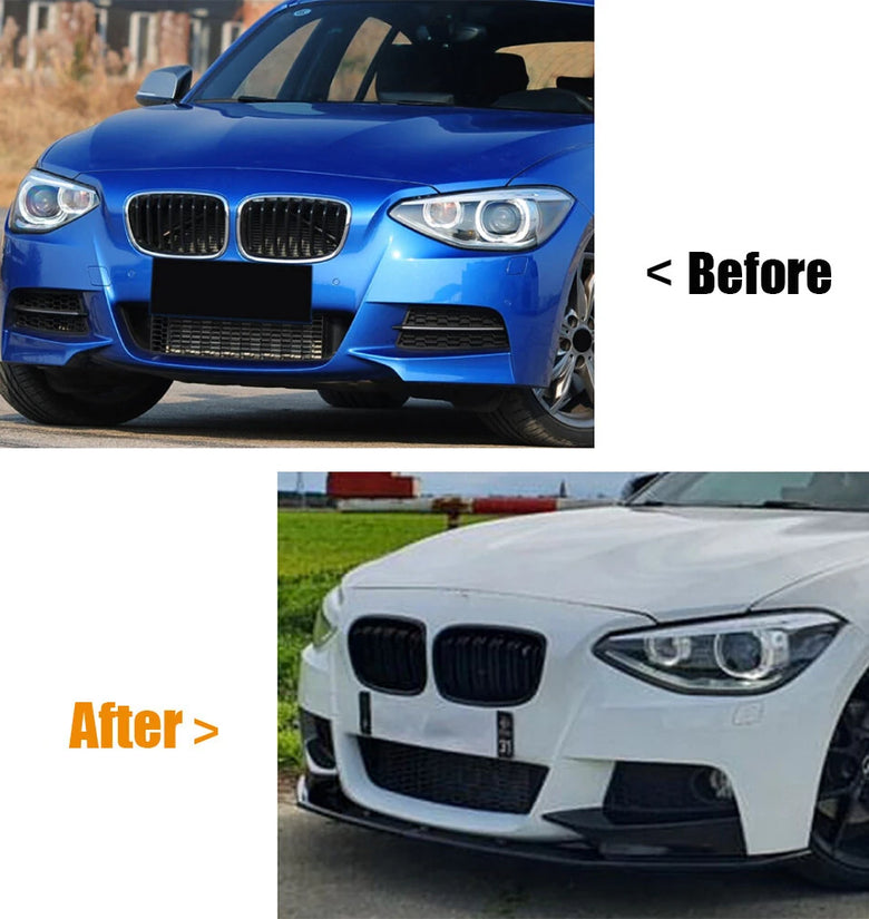 Car Front Bumper Lip + Front Corner Spoiler Splitter Modification Kit Glossy Black for BMW 1 Series F20 F21 Early M-Sport 2012-2014