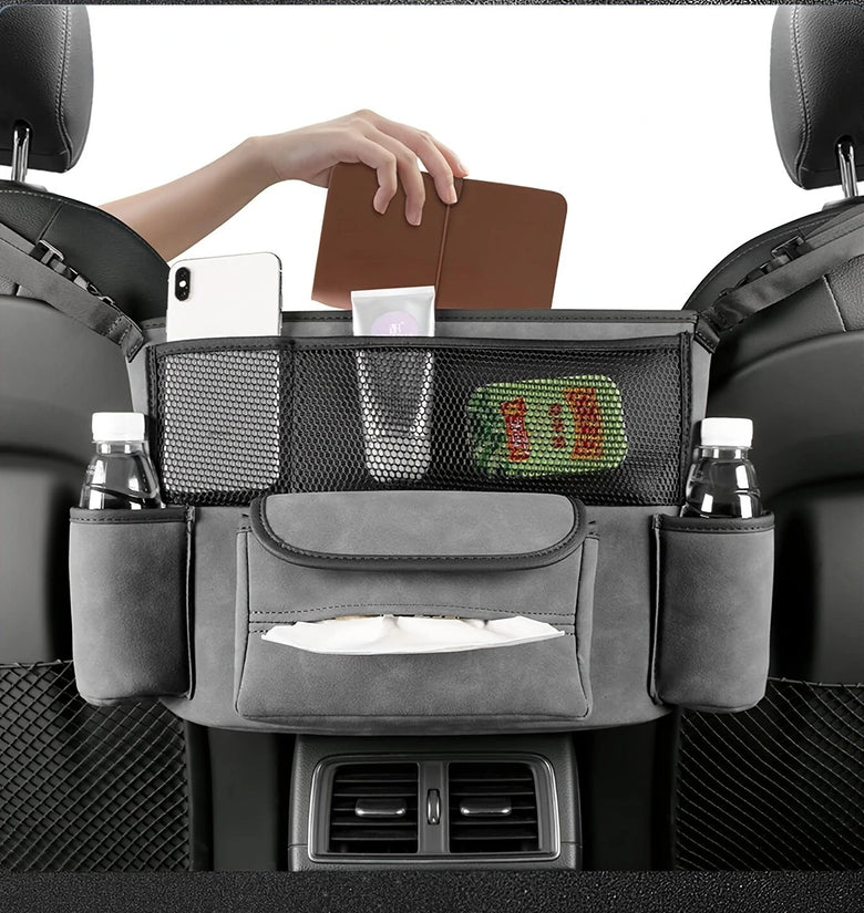 Car Interior Large Capacity Fluffy Faux Leather Storage Organizer Car Seat Back Storage Bag