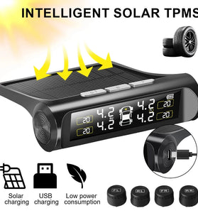 Wireless Car TPMS Tire Pressure Monitoring System External Sensor Solar Power Auto Security Alarm Systems Tire Pressure Digital LCD Display