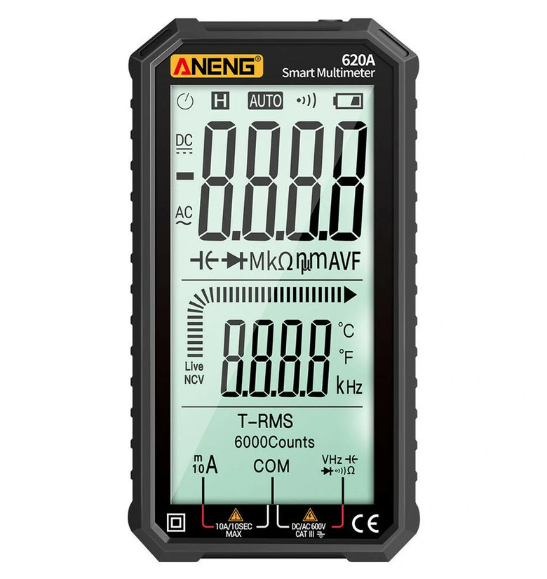 ANENG 620A 4.7-inch Large LCD Screen Automatic + Manual Intelligent True RMS Digital Multimeter Resistance Diode Capacitance Temperature Frequency Test