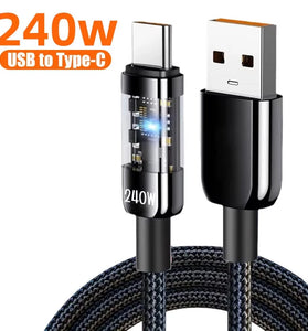 10A 240W USB-A to Type-C Cable Fast Charging Data Transmission Copper Core Line 0.25M/1M/1.5M/2M Long for iPhone 16 16 Pro 15 14 Pro Max for Huawei Pura X for Xiaomi 15 Ultra for Samsung Galaxy S25 Ultra