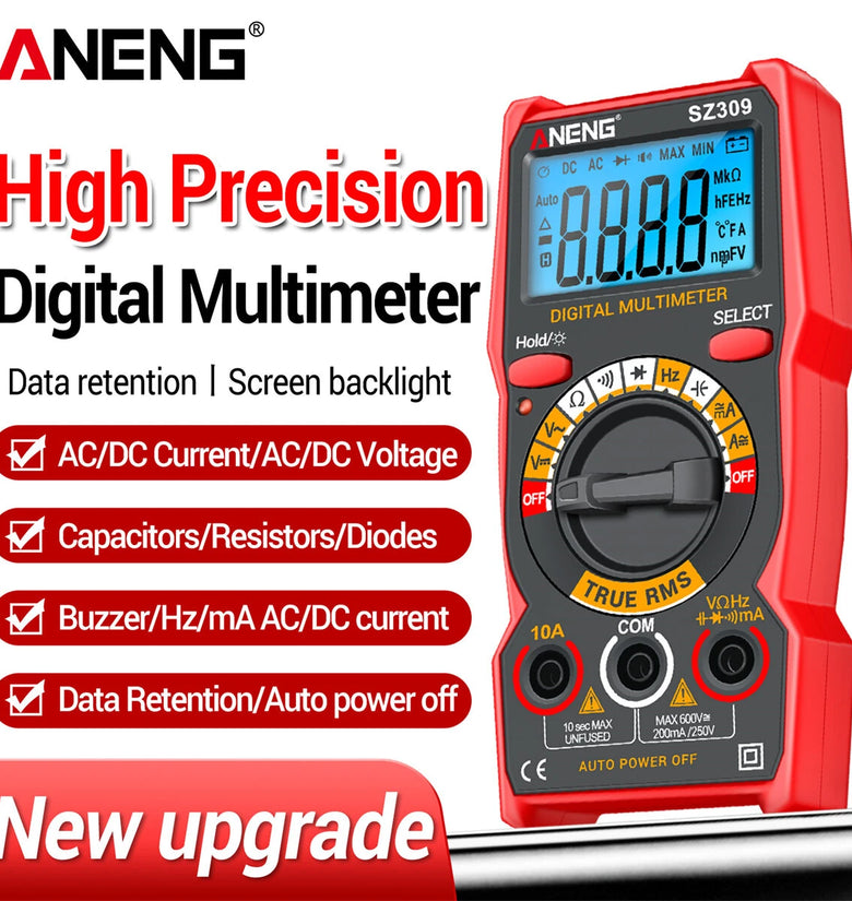 ANENG SZ309 SZ309pro Digital Multimeter AC DC Voltage Current Tester 600V 10A Resistance Capacitance Frequency Measurement Backlit Display Portable