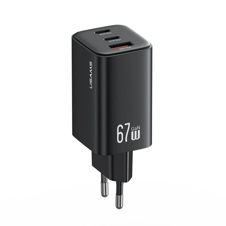 [GaN Tech] USAMS CC265 67W 3-Port USB Charger 2USB-C+USB-A Fast Charging Wall Charger Adapter EU Plug for iPhone 16 16 Pro 15 14 13 Pro Max for Xiaomi 15pro for Samsung Galaxy S25 Ultra