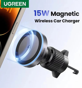UGREEN Magnetic Car Phone Holder Wireless Charger Stand for Magsafe Car Charger LED Light for iPhone 16 15 14 Pro Max Charging