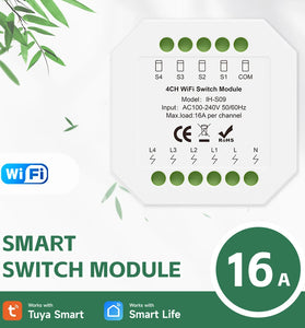 IH S09 1-4CH 16A WiFi Smart Switch Module Support Timing Function for Home Automation Tuya Smart Life APP Voice Control Works with Alexa Google Home