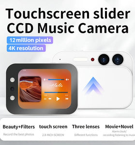 DC107 CCD 12MP HD Sliding Cover Digital Camera 4K Video Recording 2.8 Inch Touch Screen Beauty Selfie 3600mAh Battery OTG Triple Lens Camera System