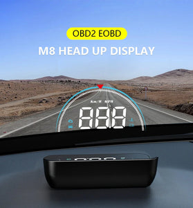 Geyiren M8 OBD2 HUD Head-up Display Car Digital Speedometer Smart System Speed Mileage Water Temp RPM Projector for Car Glass
