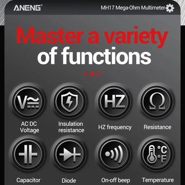 ANENG MH17 Insulation Multimeter True RMS 19999 Count Megohmmeter AC DC Voltage Tester Capacitance Resistance Rechargeable Lithium Battery High Voltage Alarm Backlit LCD Auto Ranging Flashlight