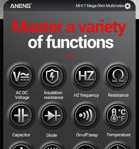ANENG MH17 Insulation Multimeter True RMS 19999 Count Megohmmeter AC DC Voltage Tester Capacitance Resistance Rechargeable Lithium Battery High Voltage Alarm Backlit LCD Auto Ranging Flashlight