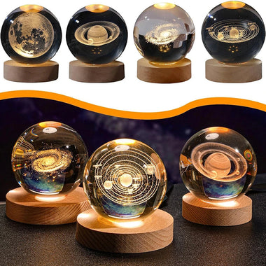 3D Crystal Ball Night Light With Led Wooden Lamp Base Bedside Light Home Decor Christmas Gift Night Lamp