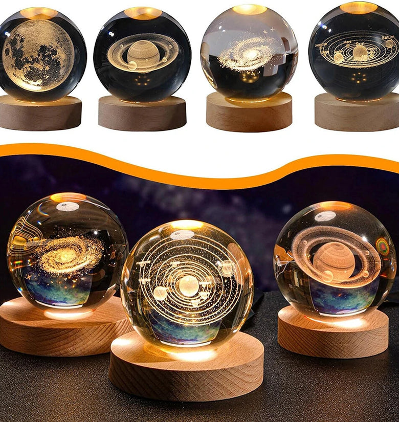 3D Crystal Ball Night Light With Led Wooden Lamp Base Bedside Light Home Decor Christmas Gift Night Lamp