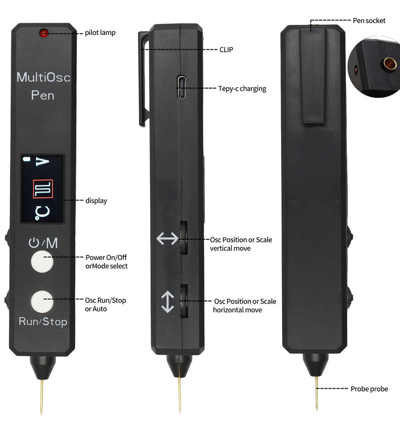 Four-in-One Multifunctional Pen 2MSa/s Sampling Rate 400KHz Bandwidth High Precision Voltage Meter Resistance Diode Oscilloscope Tester
