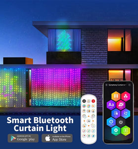 Elfeland Smart Curtain Lights Bluetooth APP Control RGBIC LED Strings Window Decor with Music Sync DIY Text & Patterns Display for Christmas Party Wedding