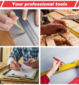 Carpenter Pencil Set with Deep Hole Marker Built-in Sharpener and Carbide Scribe Marking Tool for Woodworking Marking Mechanical Pencils with Multi-Color Refills