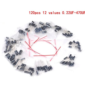 Electrolytic Capacitor Assortment Kit 12 Values 0.22F to 470F 120 Pcs Radial Lead 16V-50V 105C for Electronic Projects and Repairs High Stability Low Leakage