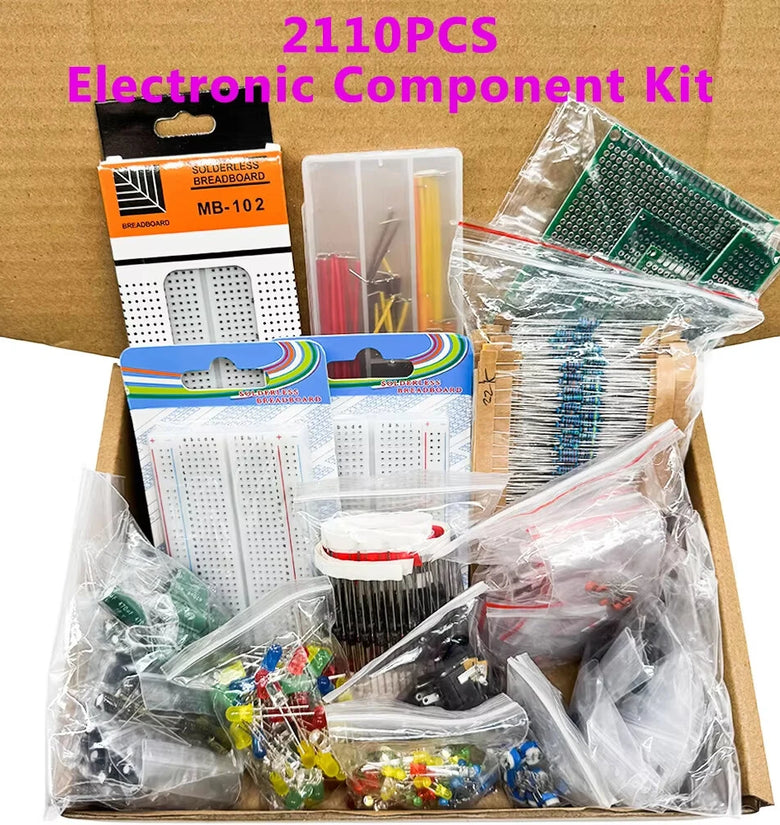 2110Pcs DIY Electronic Component Kit T0-92 LED PCB Assorted Resistors Capacitors Transistors Solderless for Circuit DIY Kit