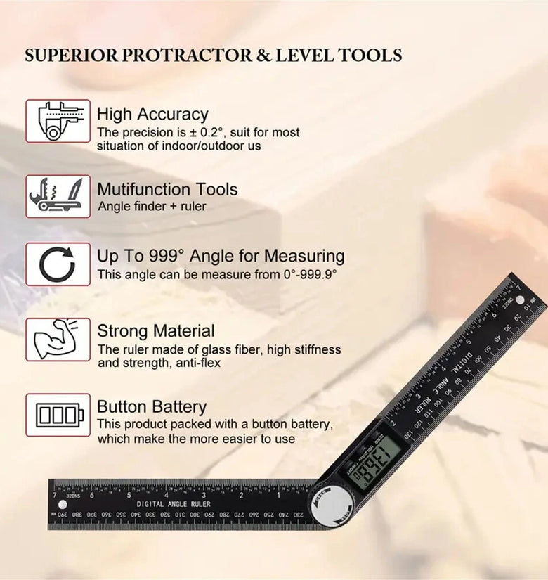 2-in-1 Digital Angle Finder Protractor with 7 Inch/200mm Ruler Spill-Proof Design for Woodworking Carpenter Construction DIY Tool LED Display High Accuracy Measurement