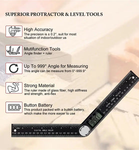 2-in-1 Digital Angle Finder Protractor with 7 Inch/200mm Ruler Spill-Proof Design for Woodworking Carpenter Construction DIY Tool LED Display High Accuracy Measurement